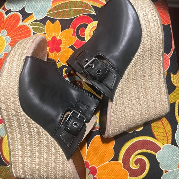 Mia 2 black leather platform espadrille wedges size 10 - Picture 7 of 10